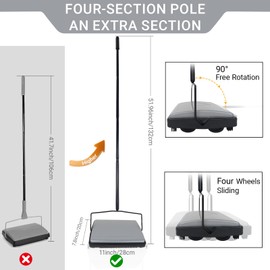 EZ SPARES Quiet Carpet Sweeper,Floor Sweeper with Pig-Bristles,Suitable for Carpet Cleaning Power,Roller Brush Strong,Bristle Sweeper,Great for House,Office,Kitchen,Carpet(Silver)