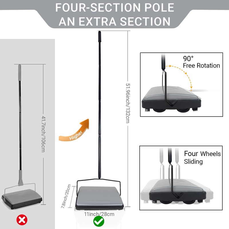 EZ SPARES Quiet Carpet Sweeper,Floor Sweeper with Pig-Bristles,Suitable for Carpet
