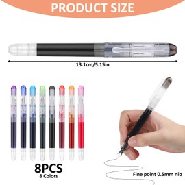 8Color Disposable Fountain Pens Set 0.5mm Fine Nib Quick drying Multicolor Ink Fine Point Pen for Journaling, Calligraphy & Revision Notes, Smooth Writing for School Office Exams Sketching, Doodling