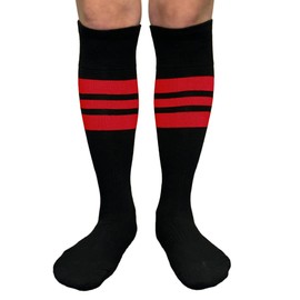COUVER - Calcetines deportivos unisex a rayas hasta la rodilla para equipo de sóftbol, 1 par, negro, rojo, (Black / 3 Red Stripes), M
