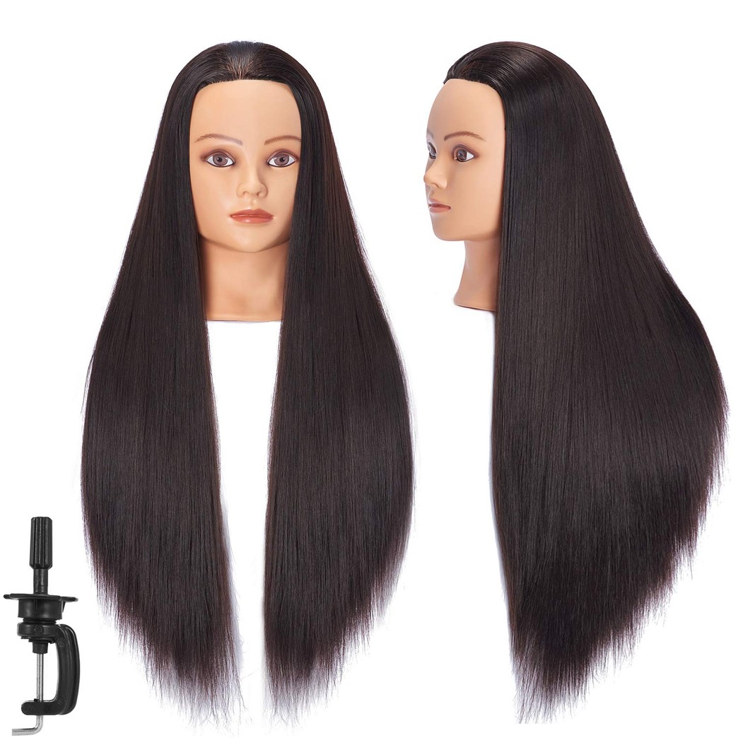 Headstar Mannequin Head 26-28" Synthetic Fiber Manikin Head Hairdresser Styling Training Head Training Model Cosmetology Doll Head Hair for Practice Cutting Braiding with Free Clamp Stand 7E6606LB0220