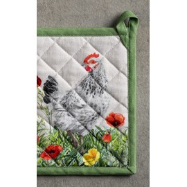 Maison d' Hermine Pot Holder 100% Cotton Potholder Heat Resistant (8"x8") with Loop Set of 2 Hot Pads, Kitchen, Baking, Chef, Barbeque & Microwave, Basse Cour - Spring/Summer