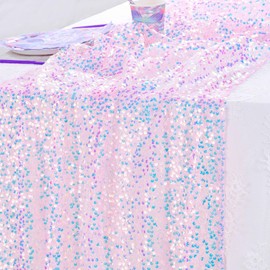 BrillShine Table Runner Pink 63 x 300 cm Table Runner Table Runner Table Runner Table Runner for Mermaid Sequins Suitable for Party Decoration Birthday Weddings Christmas School Decoration