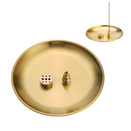 Ai-OUMLEEF Incense Holder,14cm Removable Brass Incense Holde,3 in 1 Stick Incense Burner,Metal Gourd Shaped Incense Sticks,Coil Incense,Incense Cones Ash Catcher,for Meditation Yoga Room Home(Golden)