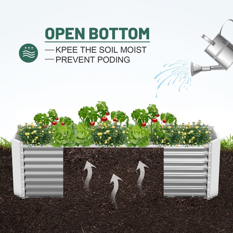 Land Guard 8×4×2 ft Galvanized Raised Garden Bed Kit, Galvanized