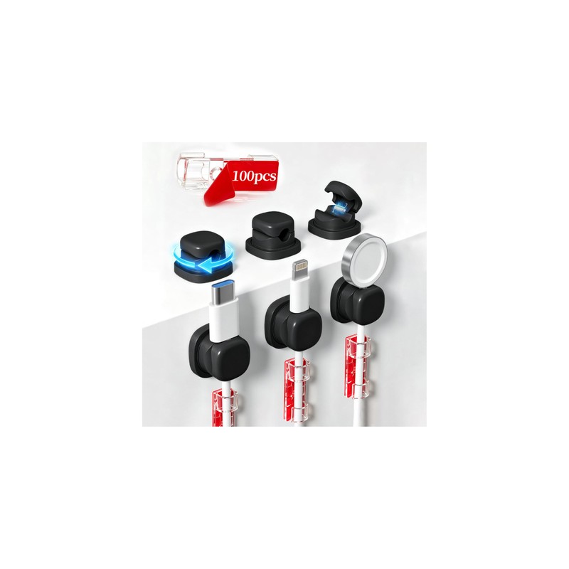 Sujetador de Cables, Set 100 Clips Adhesivos y 6 Sujetadores