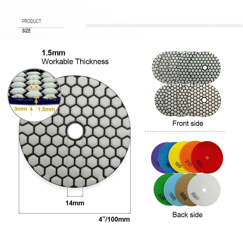 SHDIATOOL Dry Diamond Polishing Pads 7PCS Grit 30 for Granite