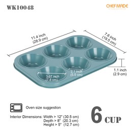 CHEFMADE Muffin Pan, 6-Cavity Non-Stick Cupcake Baking Pan Heavy Duty Carbon Steel Pan Muffin Tins Standard Baking Mold for Cakes（Green）