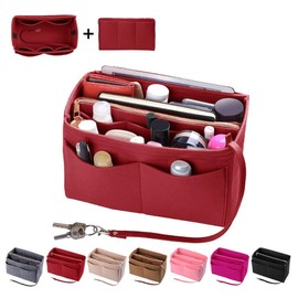ZTUJO Purse Organizer Insert, Felt Bag Organizer with Metal Zipper, Handbag & Tote Shaper, For Speedy Neverfull Tote, 7 Sizes(Slender Large, Red)