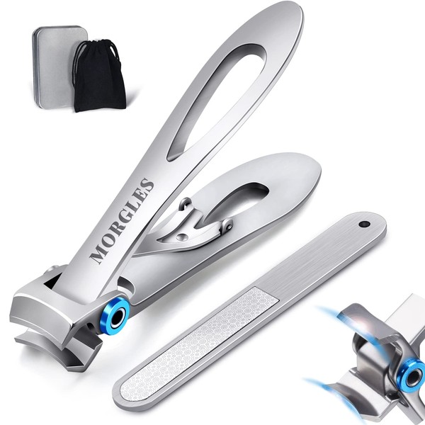 Nail Clipper, MORGLES Jaw Opening Nail Clipper for Thick Toenails Stainless Steel Fingernail Clippers with Gift Box(15mm，Sliver)