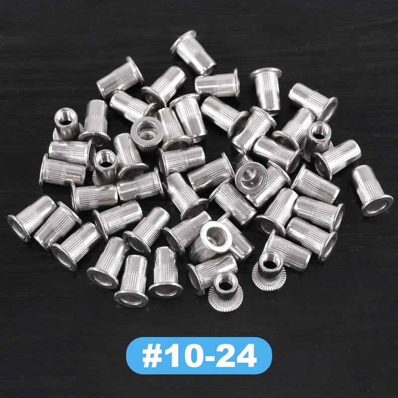 Glarks 50Pcs #10-24 UNC 304 Stainless Steel Rivet Nuts Flat