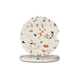 QARIEOEI Absorbent Car Cup Holder Coaster 2 Pack with A Finger Notch, 2.56" Inch Cool Car Cupholder for Car Interior Accessories for Women Men-Terrazzo Marble