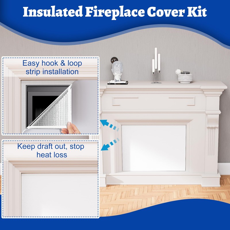 Wintcomfort Fireplace Cover, 3-Layer Insulation Fireplace Draft Blocker with Strips,