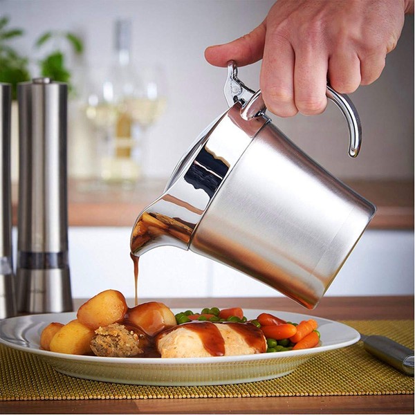 Stainless Steel Double Insulated Gravy Boat with Hinged Lid (16