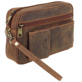Oakridge Leather Mens Wrist or Waist Bag Organiser Travel - Brown Hunter Leather