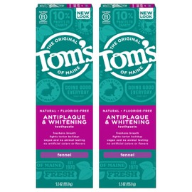 Tom's of Maine Fluoride-Free Antiplaque & Whitening Natural Toothpaste, Fennel, 5.5 oz. 2-Pack