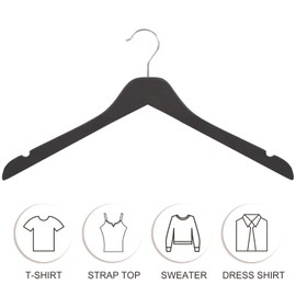 TOPIA HANGER Black Wooden Hangers 30 Pack, 0.28-inch Thick Slim Wood Clothes Hanger with Flat Design and Smooth Notches, Lightweight Space Saving Hangers for Shirt, Coat, Camisole-CT31B