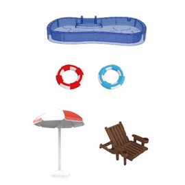 Harilla Miniature Dollhouse Swimming Pool Set Micro Landscape Including Swimming Pool, Parasol, Chair and Swimming Accessories