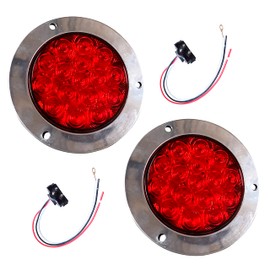 QSC Truck Parts 4" Round Stainless Steel Red 16 LED Truck Brake Stop Turn Tail Lights 2 PCS