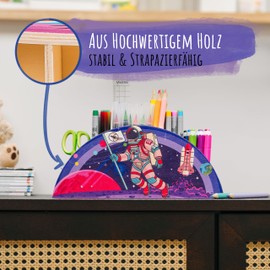 WAGOMA® Pen Holder Children's Astronaut [5 Compartments] | Robust & Durable | Desk Organiser with Colourful Astronaut Motif | Brings Order to the Desk | Pen Organiser