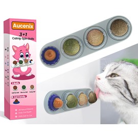 Aucenix Catnip Ball, Pack of 4 Natural Catnip Balls Toy for Cats Licking, Rotating Teeth Cleaning, Dental Cat Toy, Catnip Toy for Kittens (Grey)