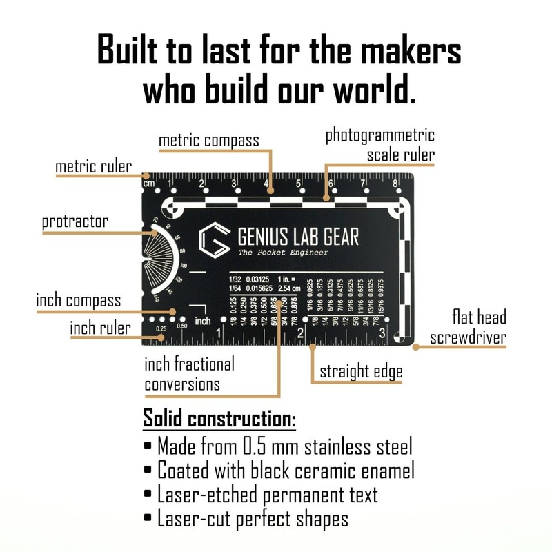 Genius Lab Gear The Pocket Engineer - Wallet Engineering Ruler