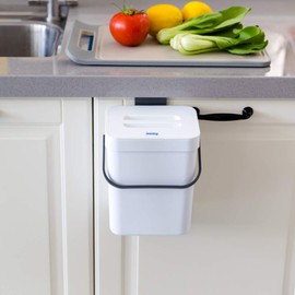 Jesintop Compost Caddy, Detachable Handle and Countertop Bin, Small Compost Bin with Lid, Plastic Tiny Wastebasket for Office/Kitchen/Refrigerator/RV, 3L/0.8 Gal Series, White