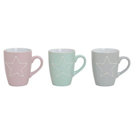levandeo Set of 3 Cups 300 ml Star Ceramic Pastel Pink Green Coffee Pot Hot Drinks Stars