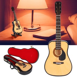 Tomotato 20 cm Mini Guitar Miniature Model Musical Instrument Model Wooden Miniature Guitar Case for Miniature Dollhouse Decoration Small Craft Home Decor Birthday Gift