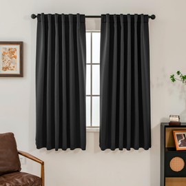 Pickluc Blackout Curtains 63 Inches Long 2 Panels, Black Out Drapes for Bedroom or Living Room, Back Tab and Rod Pocket Top, Set of Two, Black, 52" Wide and 63" Length