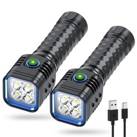 WdtPro Rechargeable Flashlights 2 Pack, 3000 Lumens Super Bright 4 LED Flashlight, 3 Modes 2000mAh High Powerful Flash Light, IP65 Waterproof Small EDC Flashlight for Home, Emergencies, Camping, Black