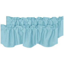 H.VERSAILTEX 2 Panels Blackout Curtain Valances for Kitchen Windows/Living Room/Bathroom Privacy Protection Rod Pocket Decoration Scalloped Winow Valance Curtains, 52" W x 18" L, Aqua