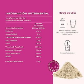 LIFEED5 Colágeno Hidrolizado en Polvo con Ácido Hialurónico, Biotina| 405g