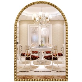 JIINGYO Arched Mirror for Wall, 22"x30" Gold Arch Bathroom Vanity Mirror, Metal Floral Frame Decorative Arch Wall Mirror, Antique Gold Arched Mirror for Washroom, Bedroom, Entryway, Living Room