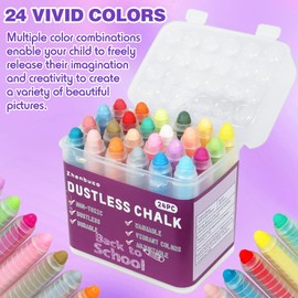 Zhenbuco Sidewalk Chalk for Kids - 24 PCS Colored Non-Toxic Twistable Dustless Chalk with Holder, Dust-free Washable Toddler Chalk for Chalkboard Drawing Writing (Plastic Box-Packed)