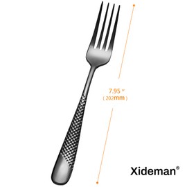 Xideman® Premium Hammered Dinner Forks (20.7cm), 6-Piece, 18/10 Stainless Steel Cutlery Fork Set, Table Forks for Home/Kitchen/Restaurant or Hotel, Dishwasher Safe (Black)