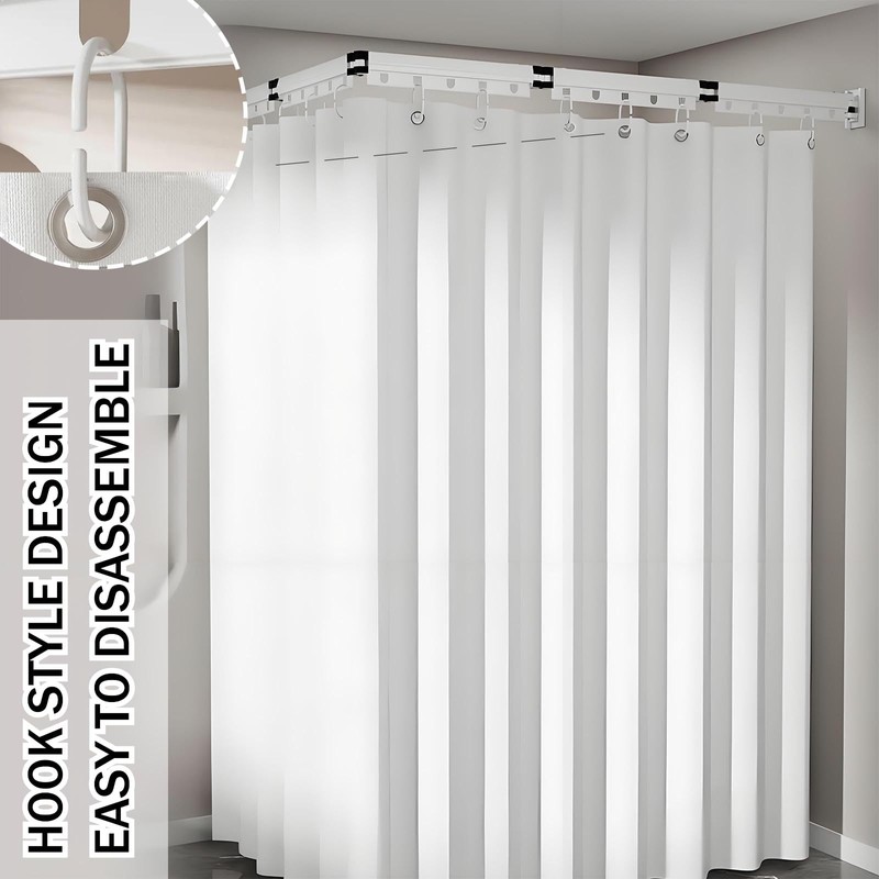 Wall Mount Folding Shower Curtain Rod, 69 Inches (5-Fold), Adjustable