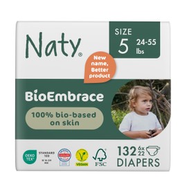Naty BioEmbrace Baby Diapers Size 5 (24–55 lbs) | 100% Biobased on Skin | Plant-Based Softness | Dermatologically Tested, Super Absorbent | 132 Count