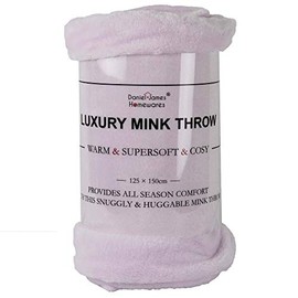 DANIEL JAMES Housewares Soft Mink Throw Over Bed Faux Cuddle Luxury Fur Fleece Bedding Sofa Warm Blanket (Blush, Single)