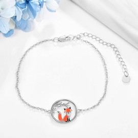 YAFEINI Fox Bracelet, 925 Sterling Silver, Fox Jewelry Bracelet, Cute Fox Gifts for Women
