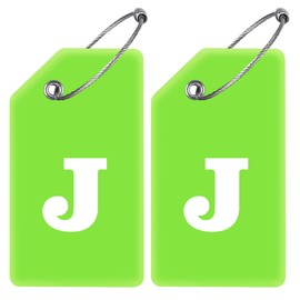 Gostwo 2 Pack Silicone Luggage Tags for Suitcases, 26 Initial Letter Baggage Labels Handbag School Bag Suitcase Instrument Tag with Stainless Steel Loop(Green)(Letter J)