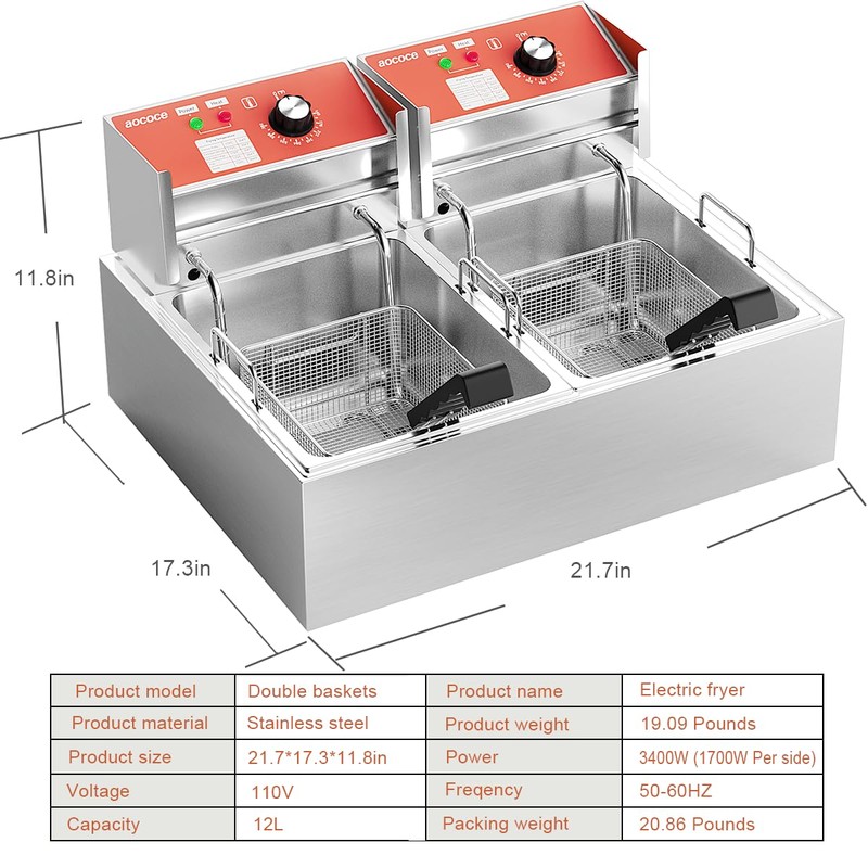 Electric Deep Fryer 17.2L Stainless Steel Dual Tank with Basket