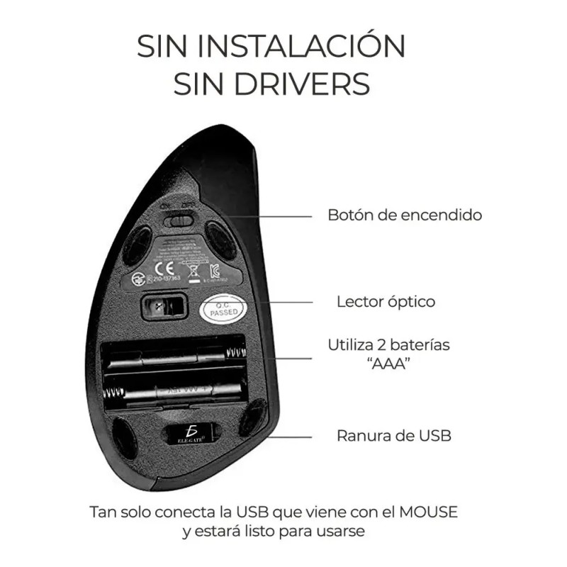 Mouse Ergonomico Inalambrico 2.4 Ghz 10 Metros De Alcance Color