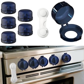Stove knob Safety Covers for Child Upgraded Unlock Universal Size with Adult Two-Finger, Dual-Key Press Gas Stove Knob Locks Water Resistant Oil Resistant and High Temperature Resistant（5+1 Pack）