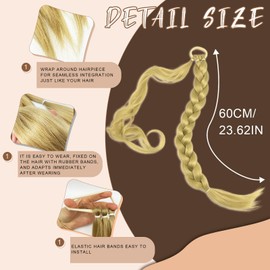 TUONYIS Ponytail Extension with Scrunchie, Long Braided Ponytail Extension, Natural Hair Extensions, Synthetic Braid Hairpiece, 24 Inches (Flax Cyan)