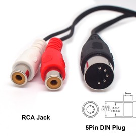 ELNONE 5-Pin Din Male to 2-RCA Female Plug Audio Cable，Professional 5-Pin Midi Cable to RCA for Bang & Olufsen, Naim, Quad, Stereo Systems (0.5M/1.6FT)