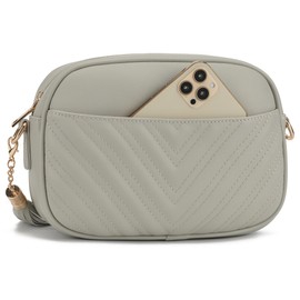 lola mae Quilted Crossbody Bag, Trendy Design Shoulder Purse (L-Grey)