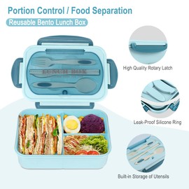 NatraProw Bento Box Adult Lunch Box with Bag, Lunch Containers for Adults, BPA Free, 3 Compartment Lunch Box Microwave safe, Lunch Bag with Containers Included, Blue
