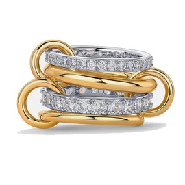 Jemant Gold Stackable Rings for Women, Non Tarnish Dainty Stackable 18k Gold Plated Stainless Steel CZ Cubic Zirconia Rings, Multi-Link Connected Knuckle Women Rings Set (Gold Silver B, 9)