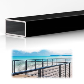 1 Pack 6FTx 2-3/8"x1-3/16 Aluminum Black Handrail with Nylon End Caps Self Drilling Screws, Rectangular Handrail Cuttable Flat Top Rail for Deck Stair Railing Indoor Outdoor Cable Railing System